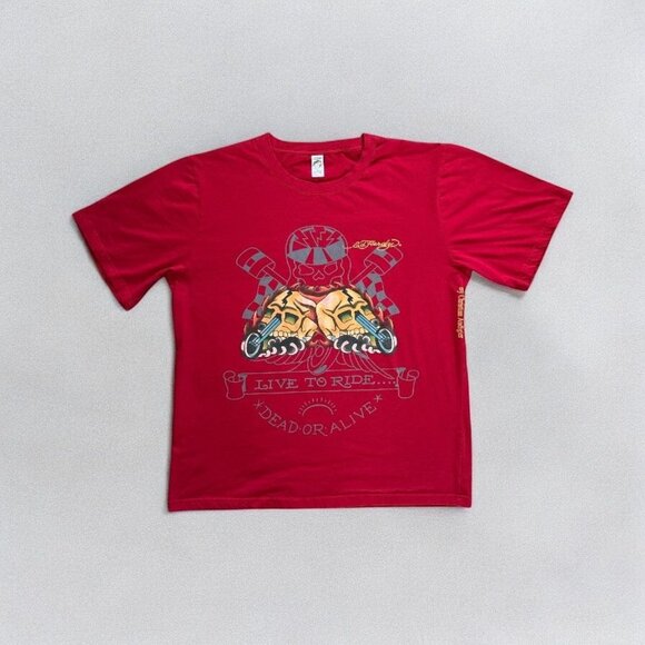 Ed Hardy Christian Audigier Mens Red XXXXL "Live To Ride" Graphic T-Shirt Y2K - Picture 1 of 10